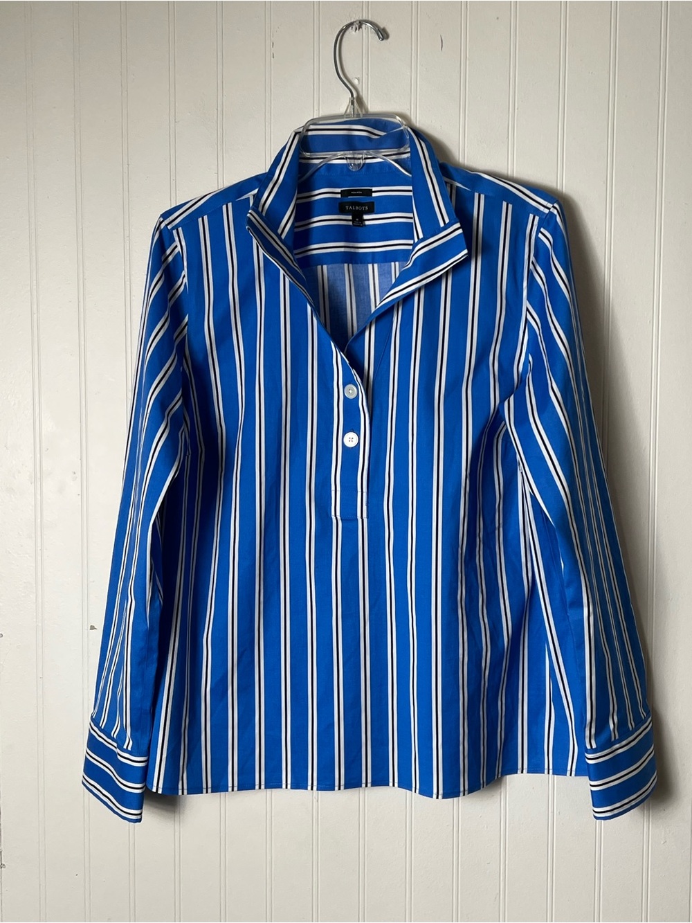 Talbots Striped Long Sleeve Shirt Blue and White No Iron Shirt